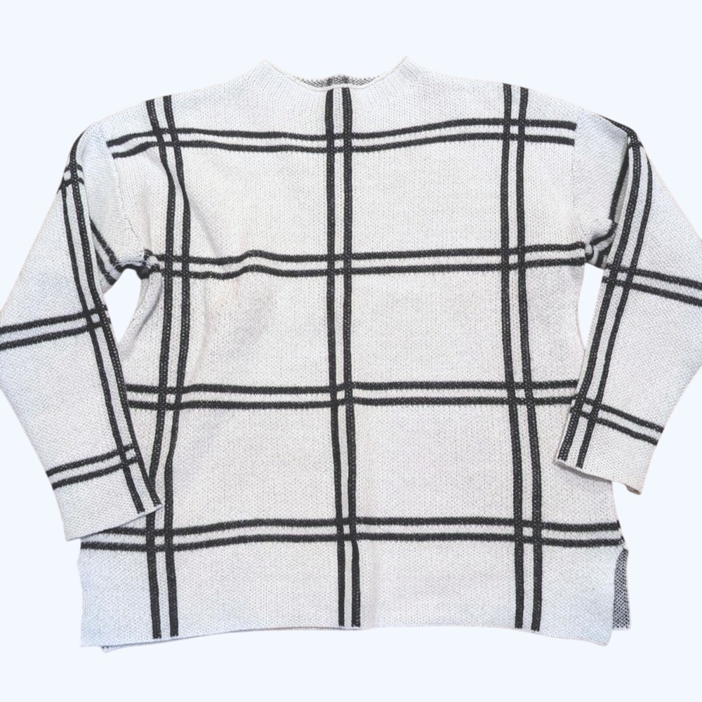 Womens‎ Plus XXL 2X White Black Tunic SWEATER Check Plaid Warm Soft